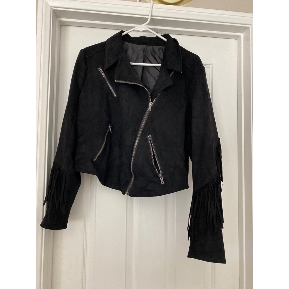Black torrid fringe faux suede jacket